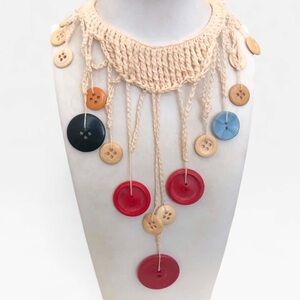 Crocheted Button Statement Necklace